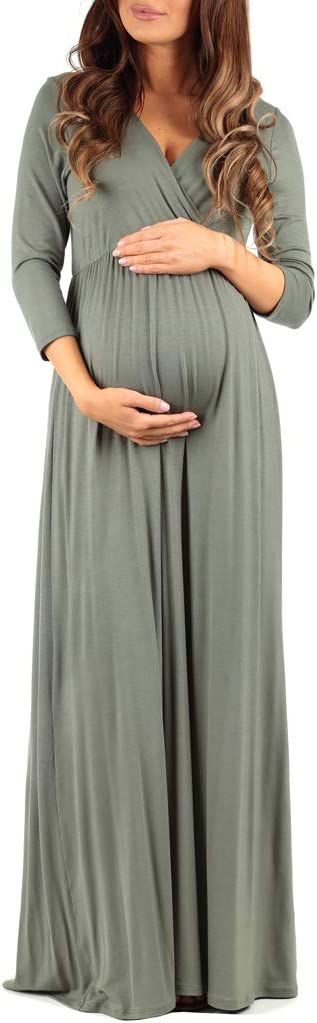 V-Neck 3/4 Sleeve Ruched Waist Dress