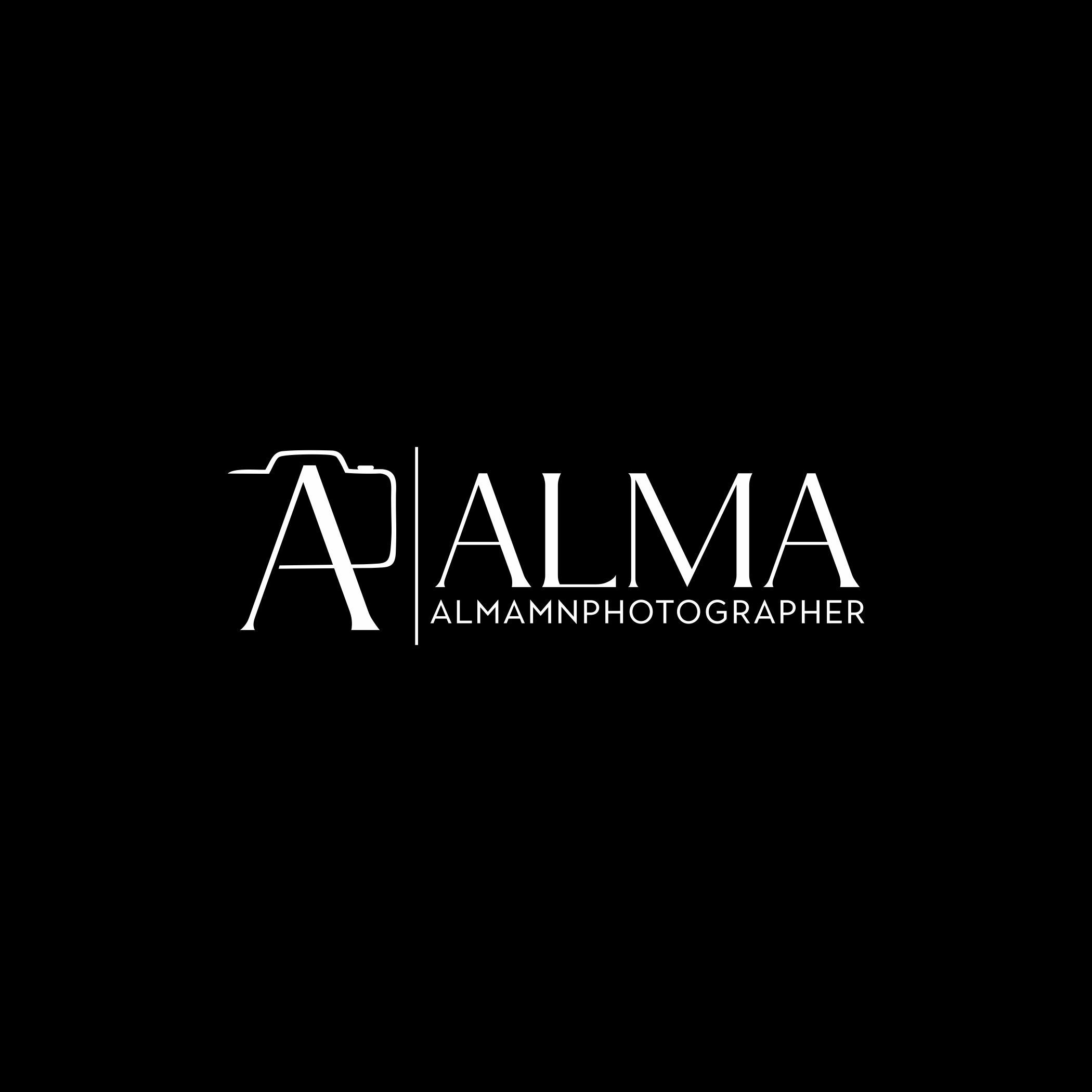 Clean minimalist photography logo design in white on black background.