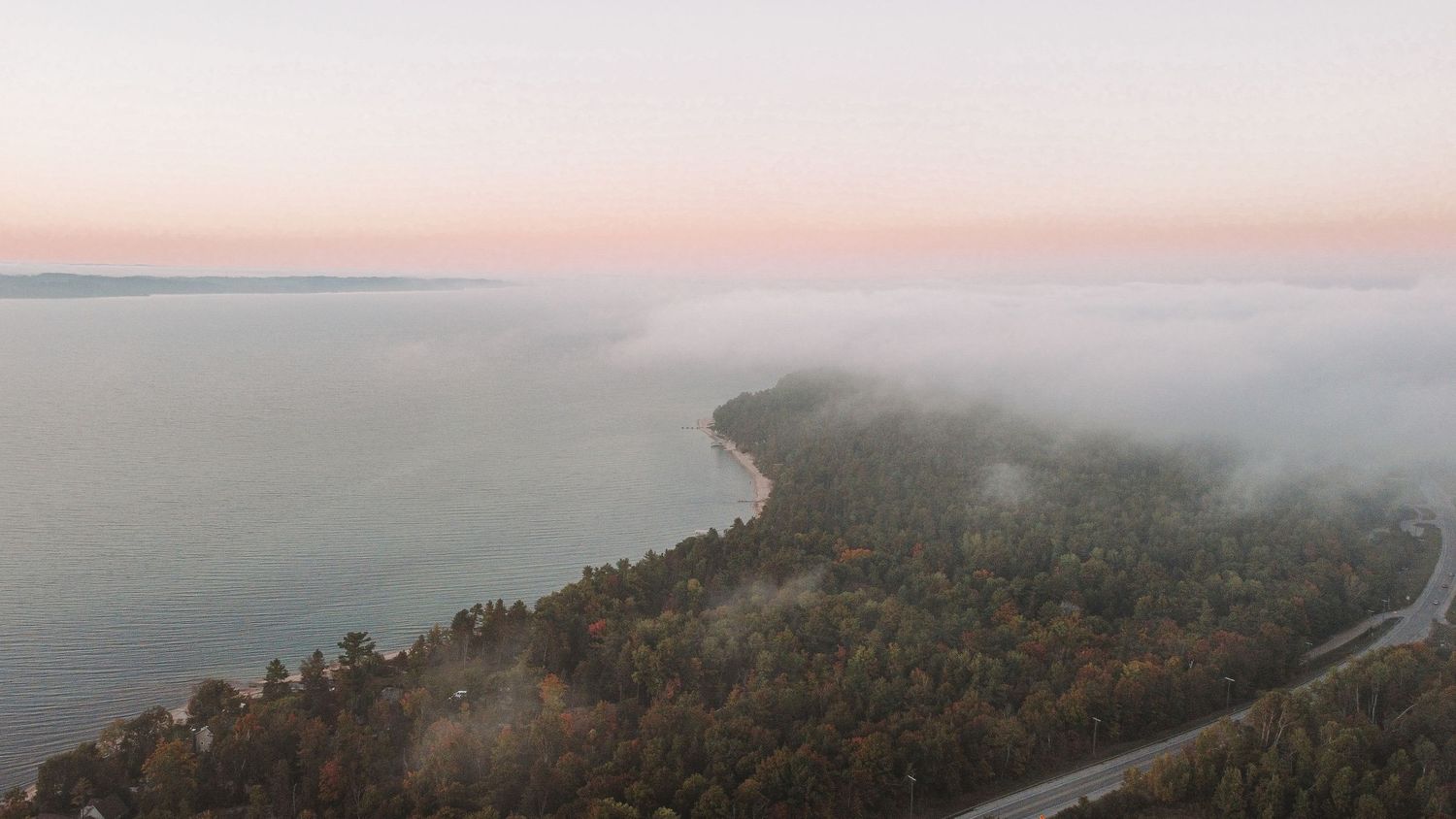 Foggy sunset with drone