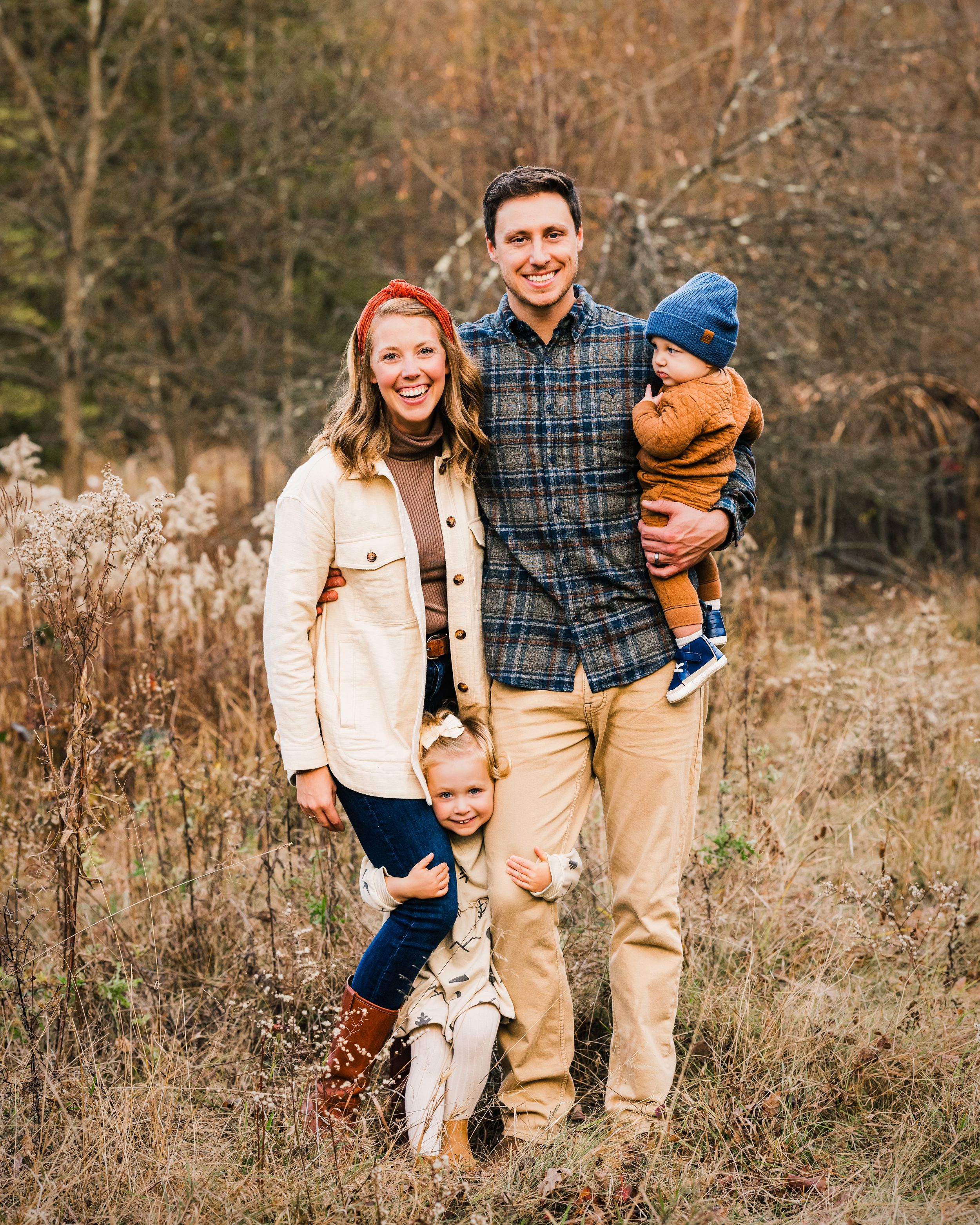 Fall Family photo of four at sunset