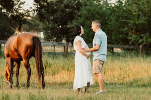 Husband and wife share an intimate moment during golden hour in Houston.