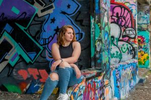 High school senior portrait session at graffiti park in Philadelphia