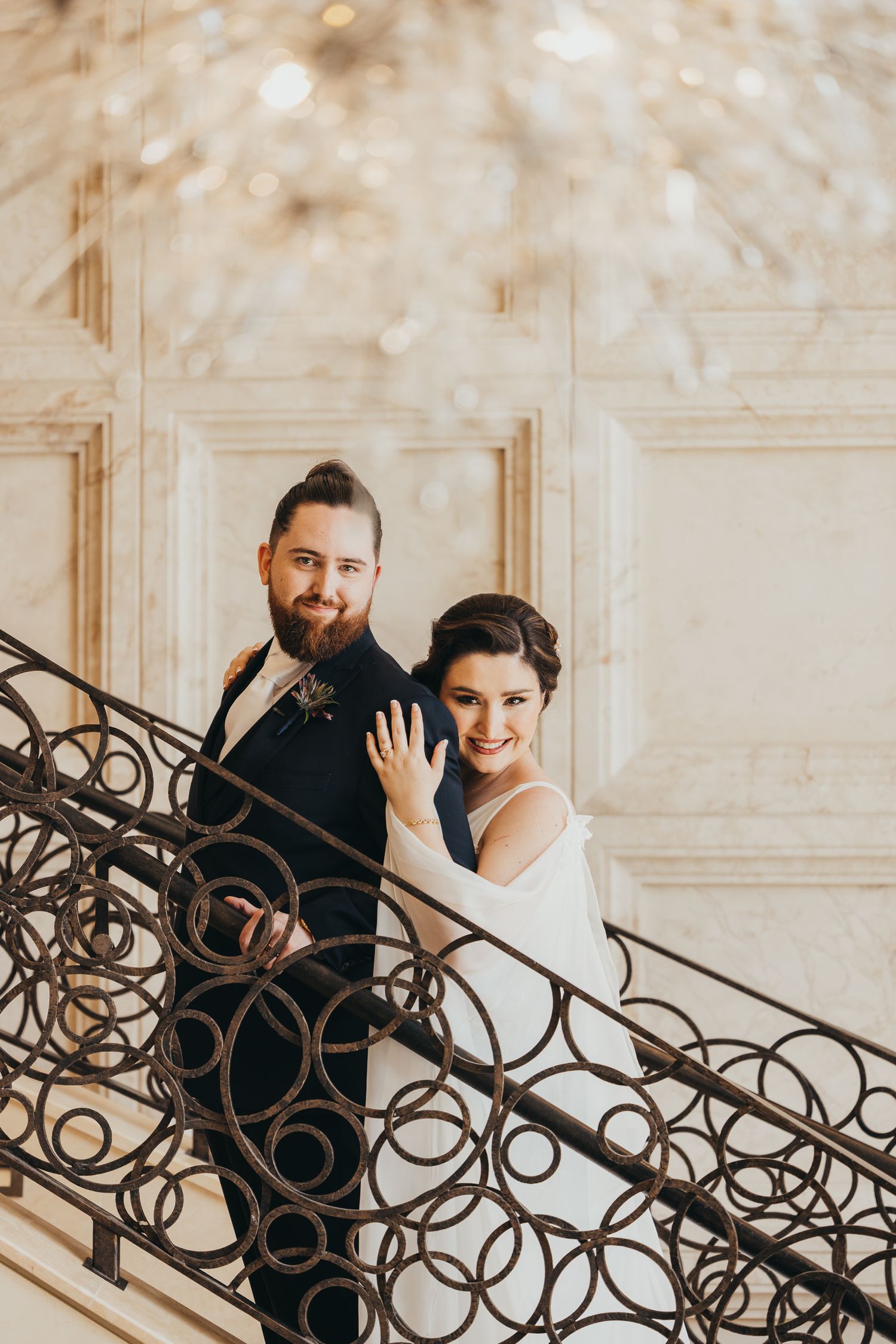 Bride and groom elegant wedding portrait.