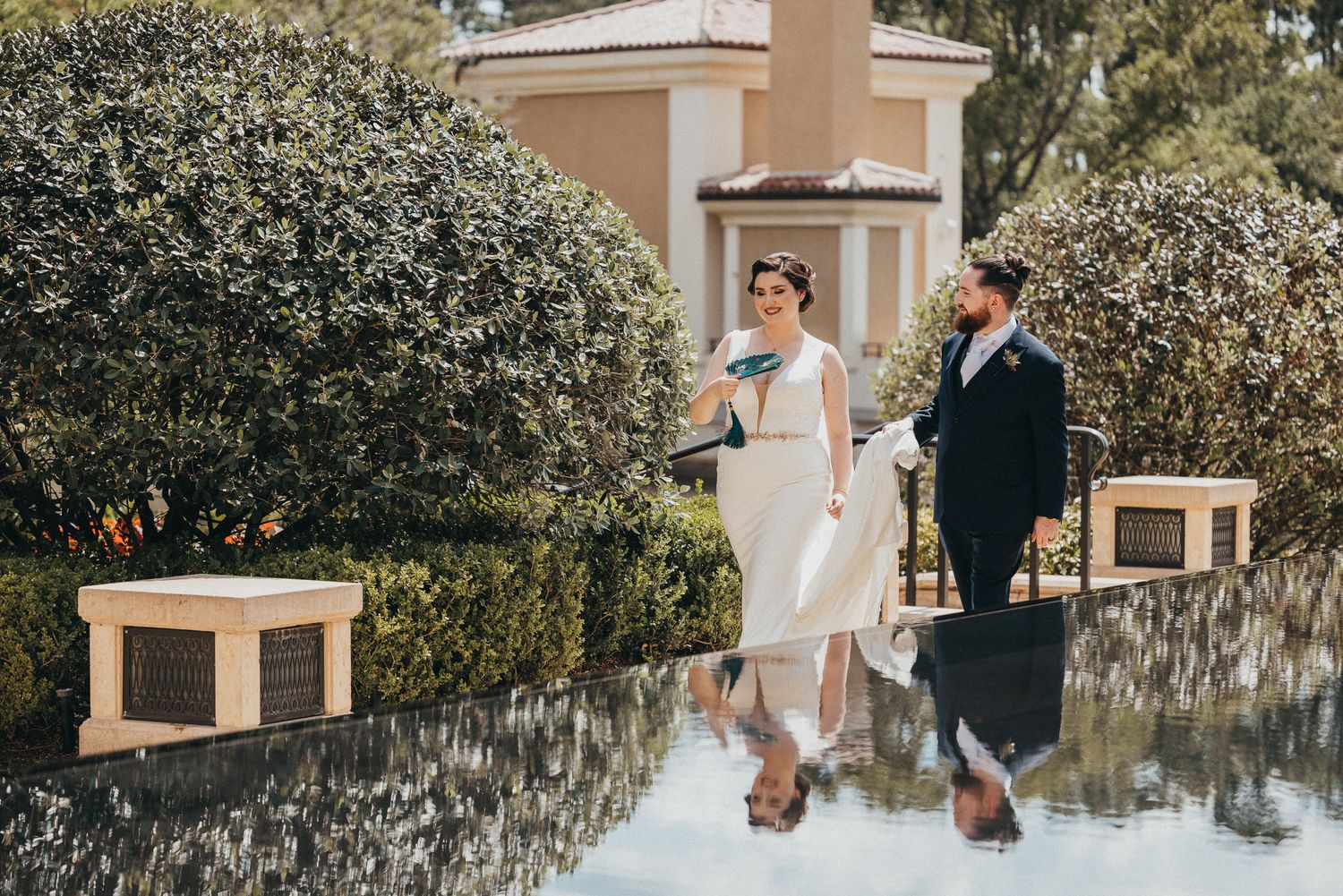 Bride and groom walking in Kissimmee.