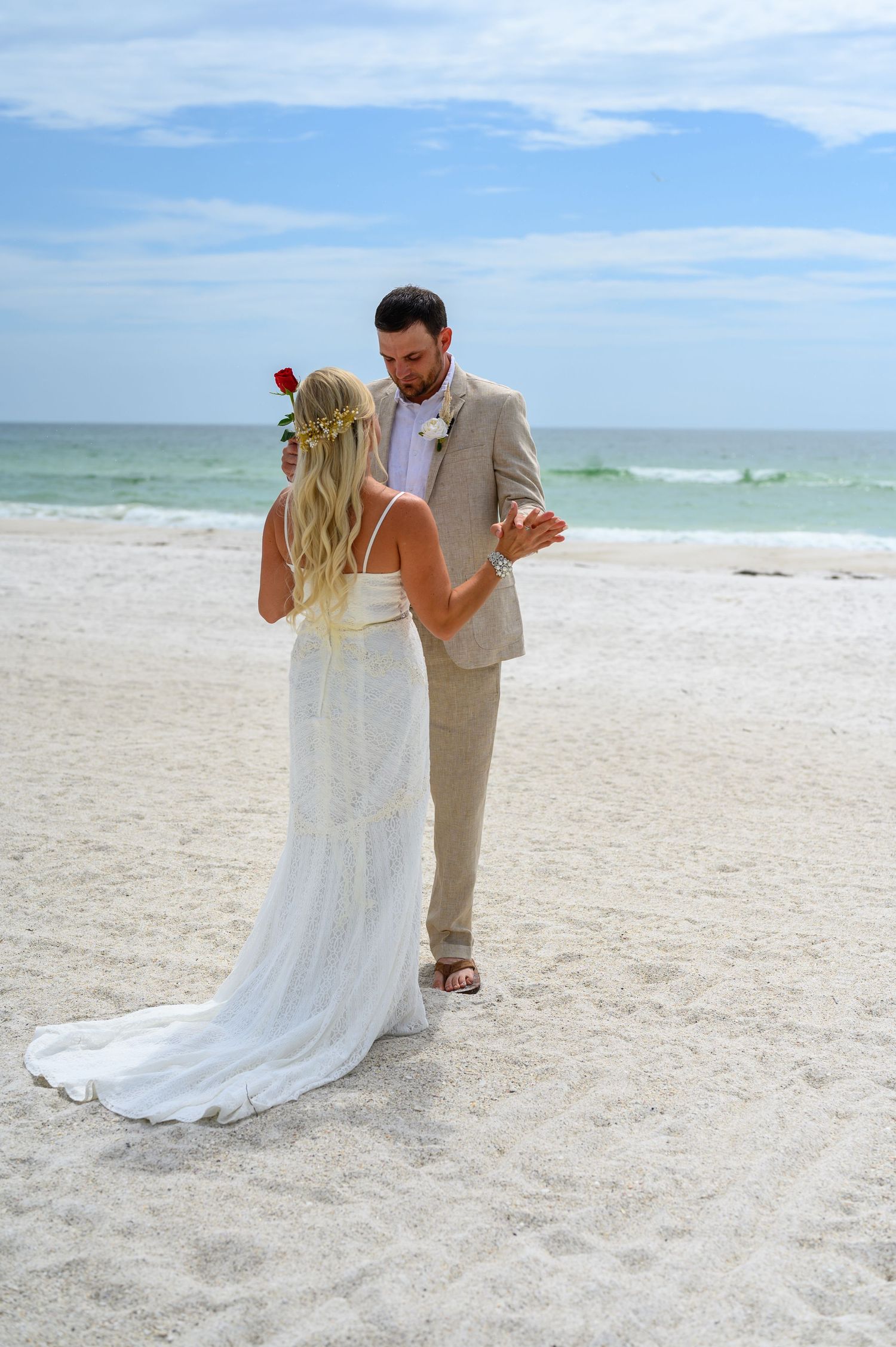 Grooms first look of bride.