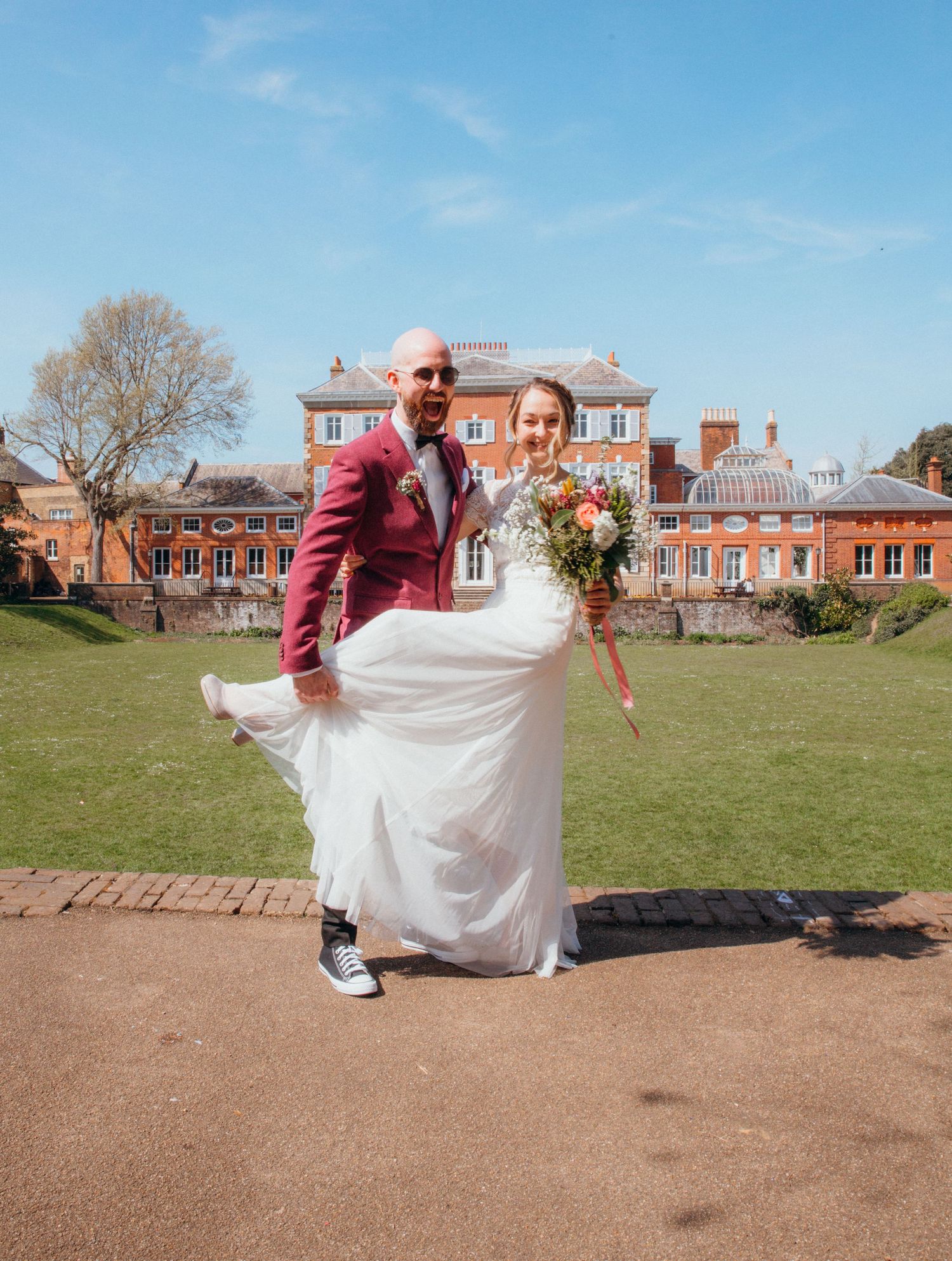Bride & Groom standing in front of York House in Richmond London