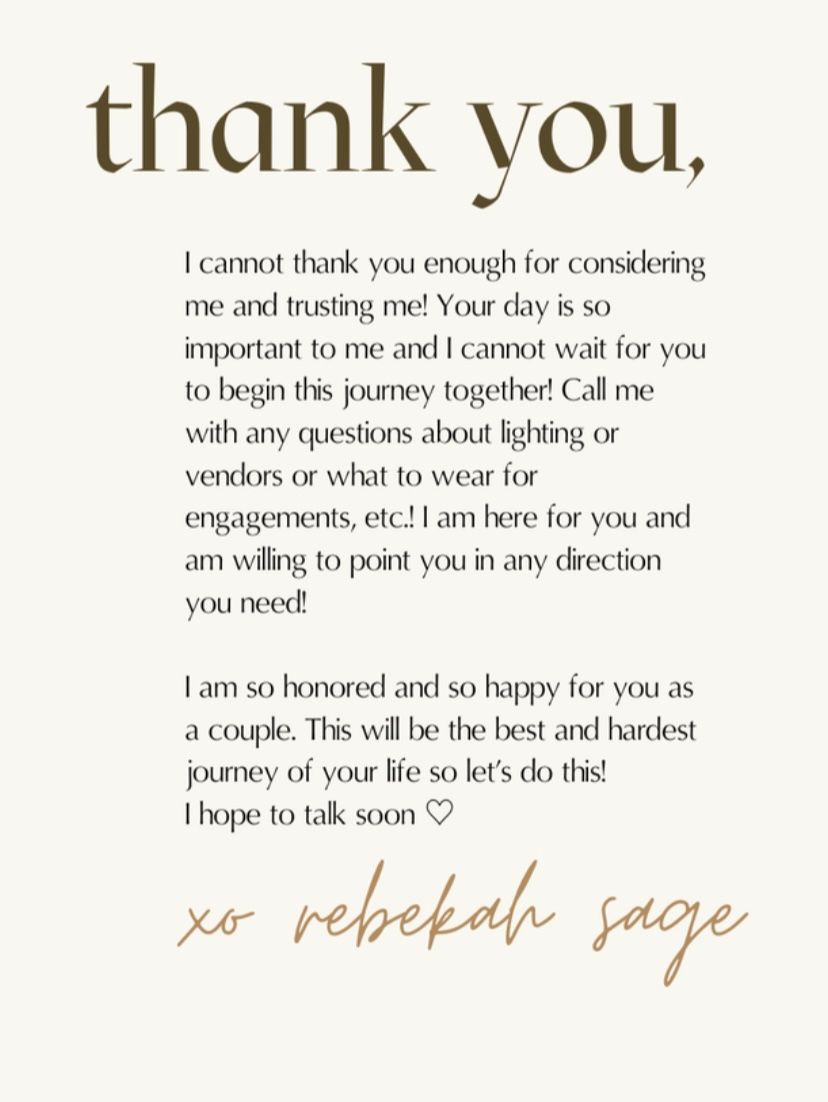 Thank you trust engagements weddings elopements rebekah Sage photo honored