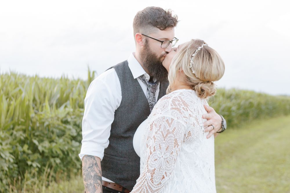 Couple kissing in cornfield Springfield, IL Second Shot for Emerald Creek Photography