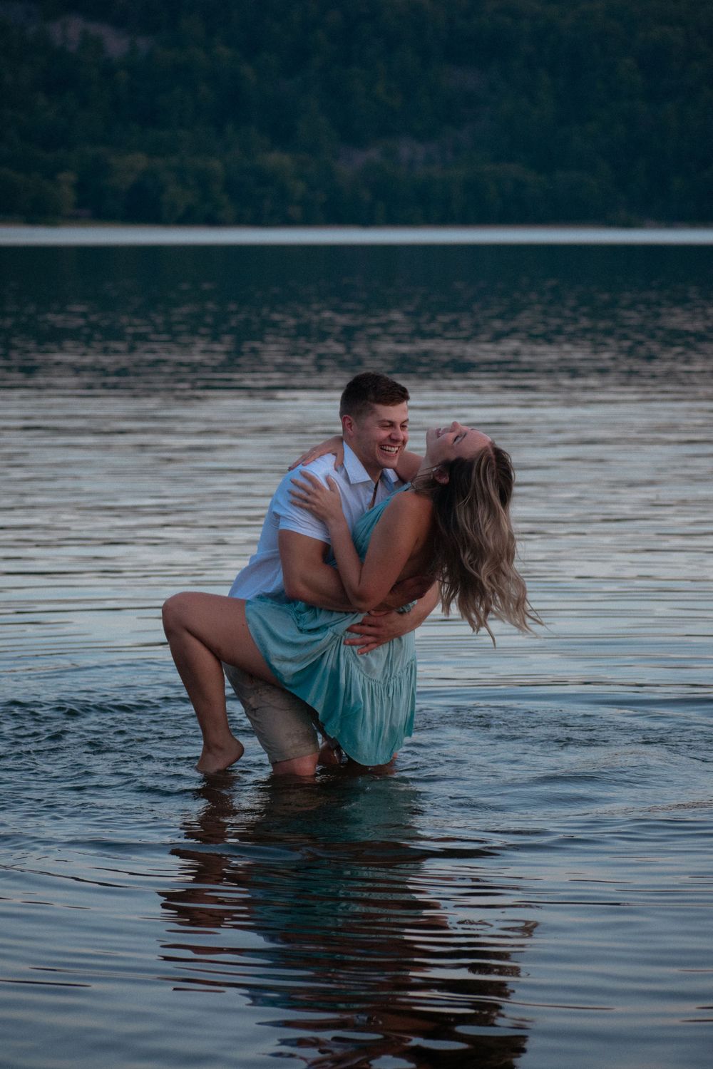 Couple Photography - A couple playing in the water at Devil's Lake State Park in Baraboo, Wisconsin