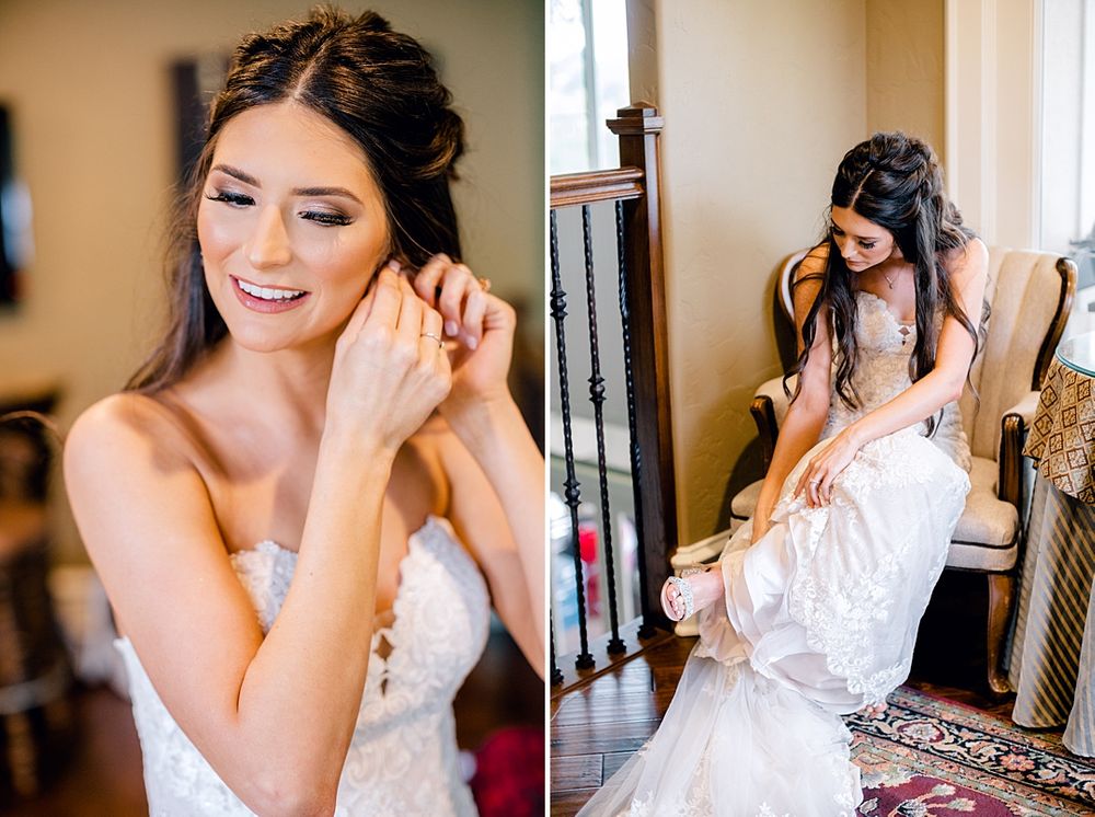 Wedding day getting ready moments in a sunlit room with soft natural light.