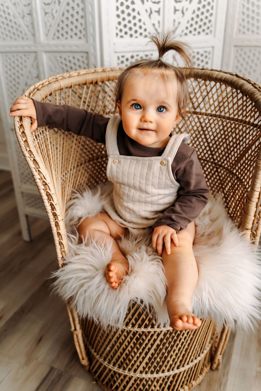 Boho one year indoor studio milestone baby girl photoshoot