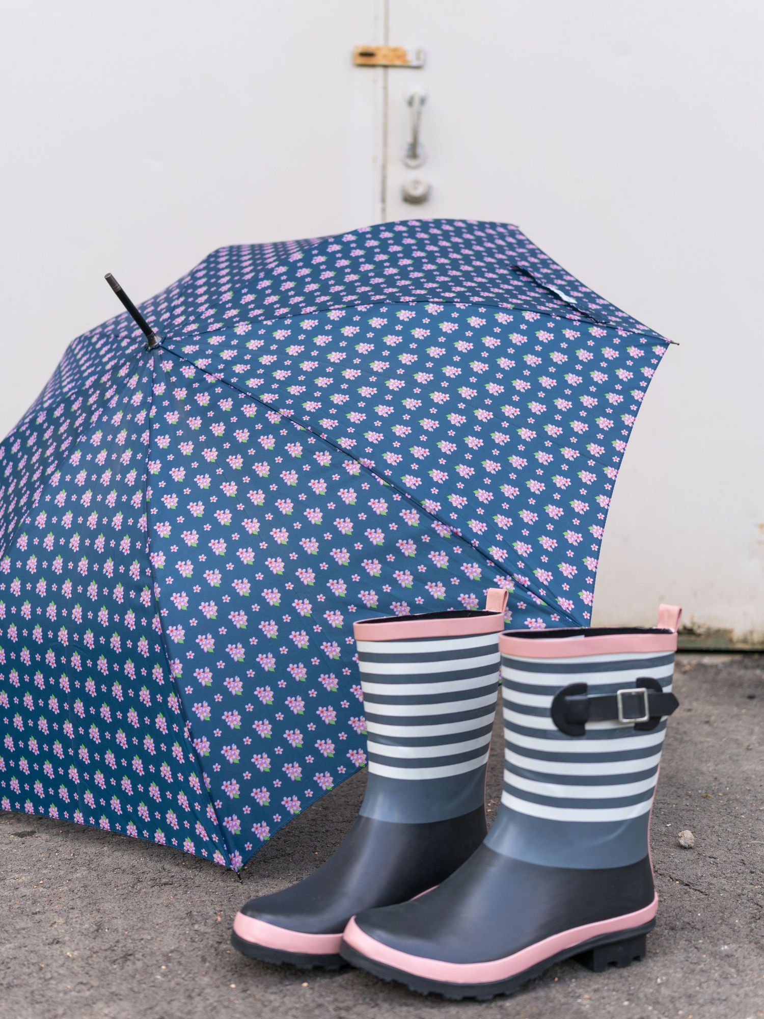 flower rain boots and floral umbrella