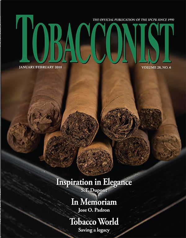 Close-up of cigars arranged on the cover of Tobacconist magazine, January/February 2018 issue. Captured by Chris Cornish Photography.