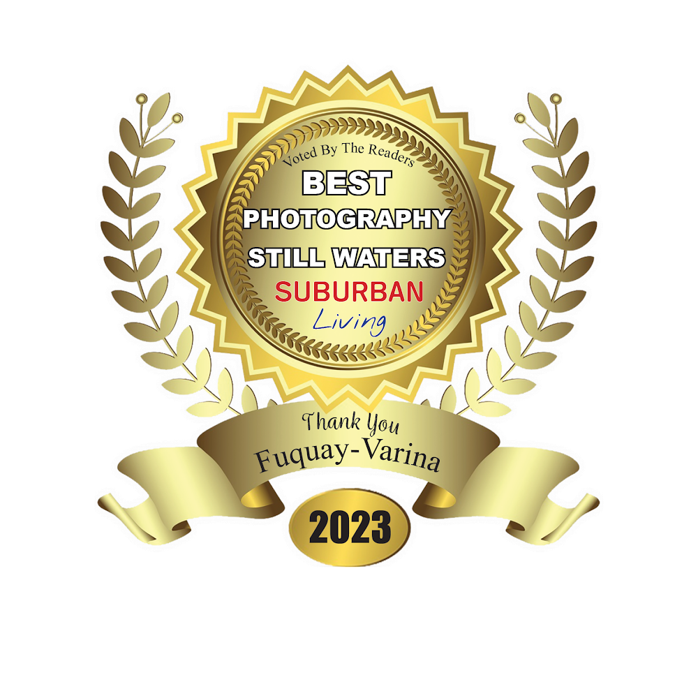 Gold award seal with laurel wreath for Best Photography Still Waters Suburban 2023.