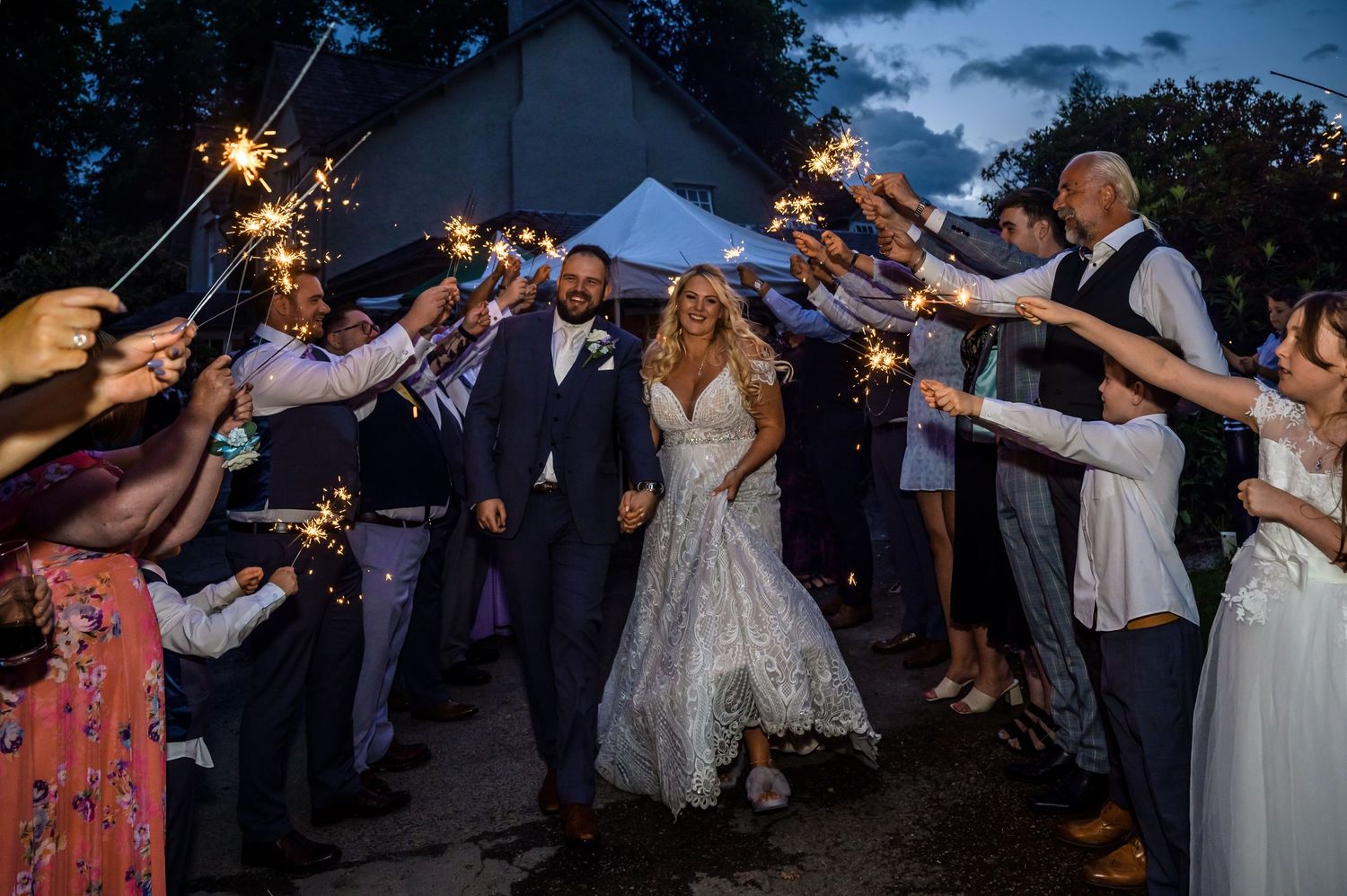 Sparkler exit for bride and groom at Briery Wood Country House