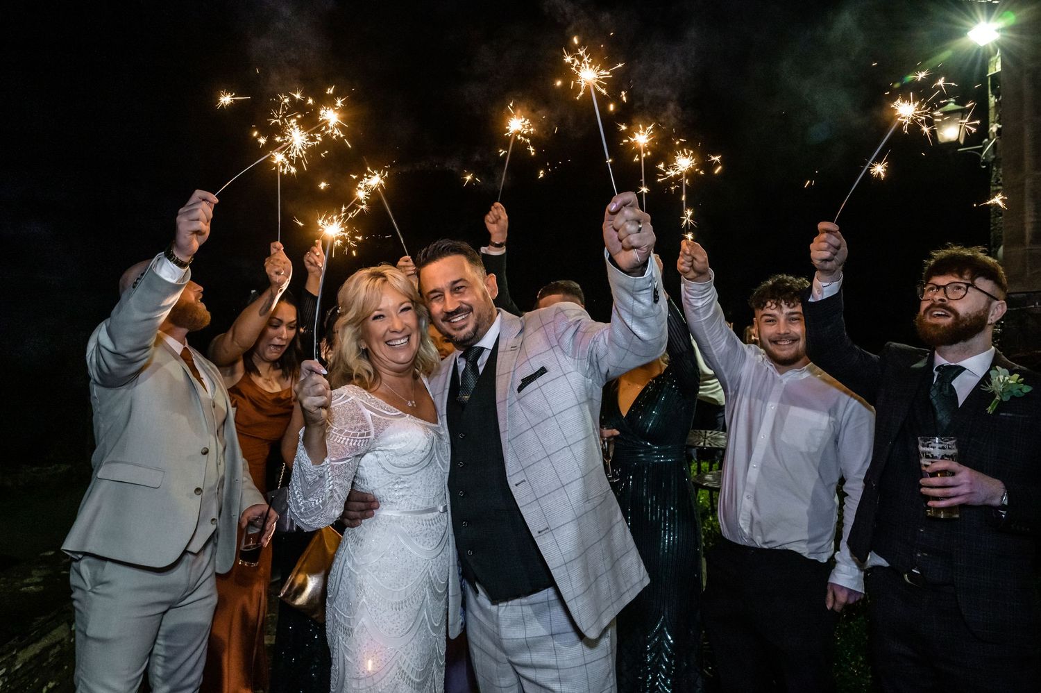 Bride and groom enjoying sparklers at Cragwood Country House