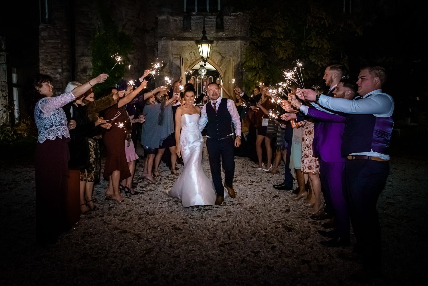 Sparkler exit at Augill Castle wedding