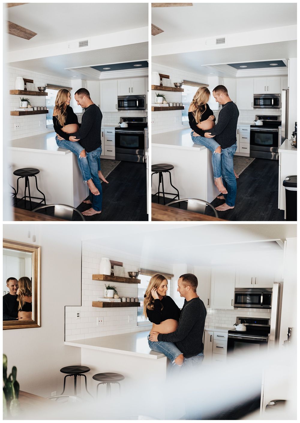 maternity photos in kitchen, in-home maternity photos, lifestyle maternity photos