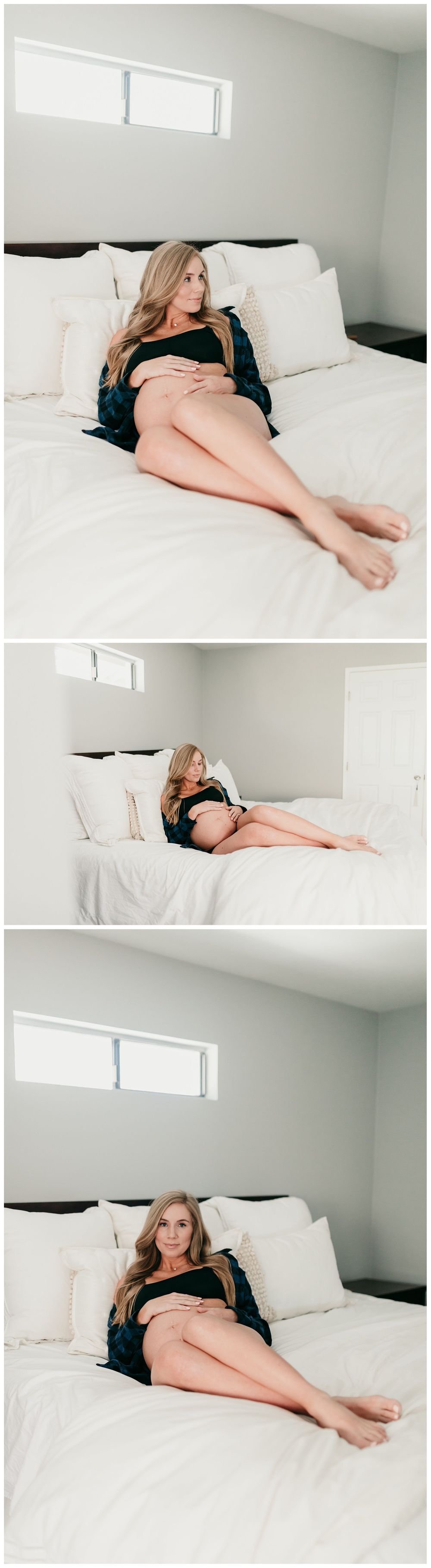 maternity photos on bed, in-home maternity photos, lifestyle maternity photos