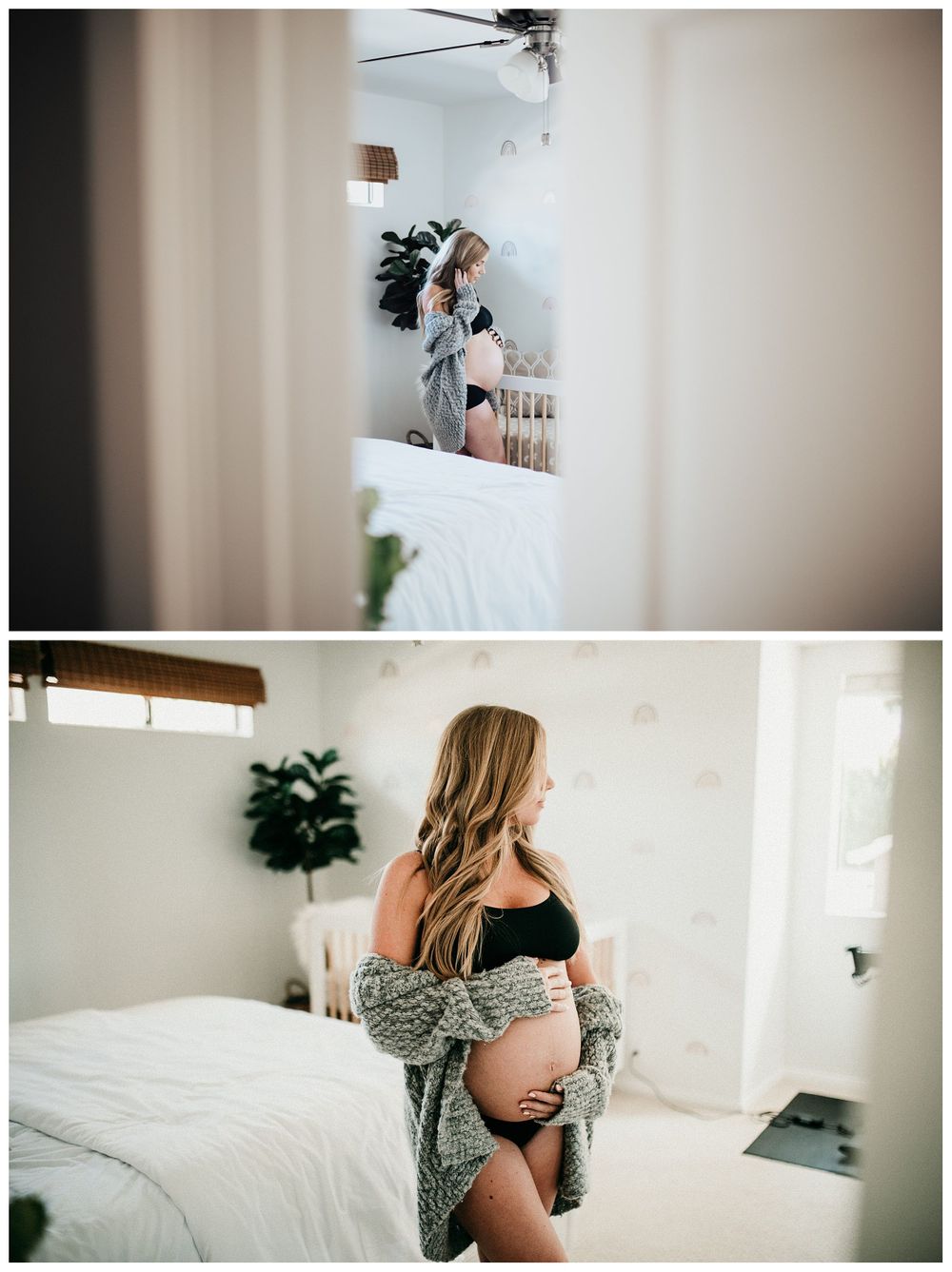 maternity photos in bedroom, lifestyle maternity photos, in-home maternity photos