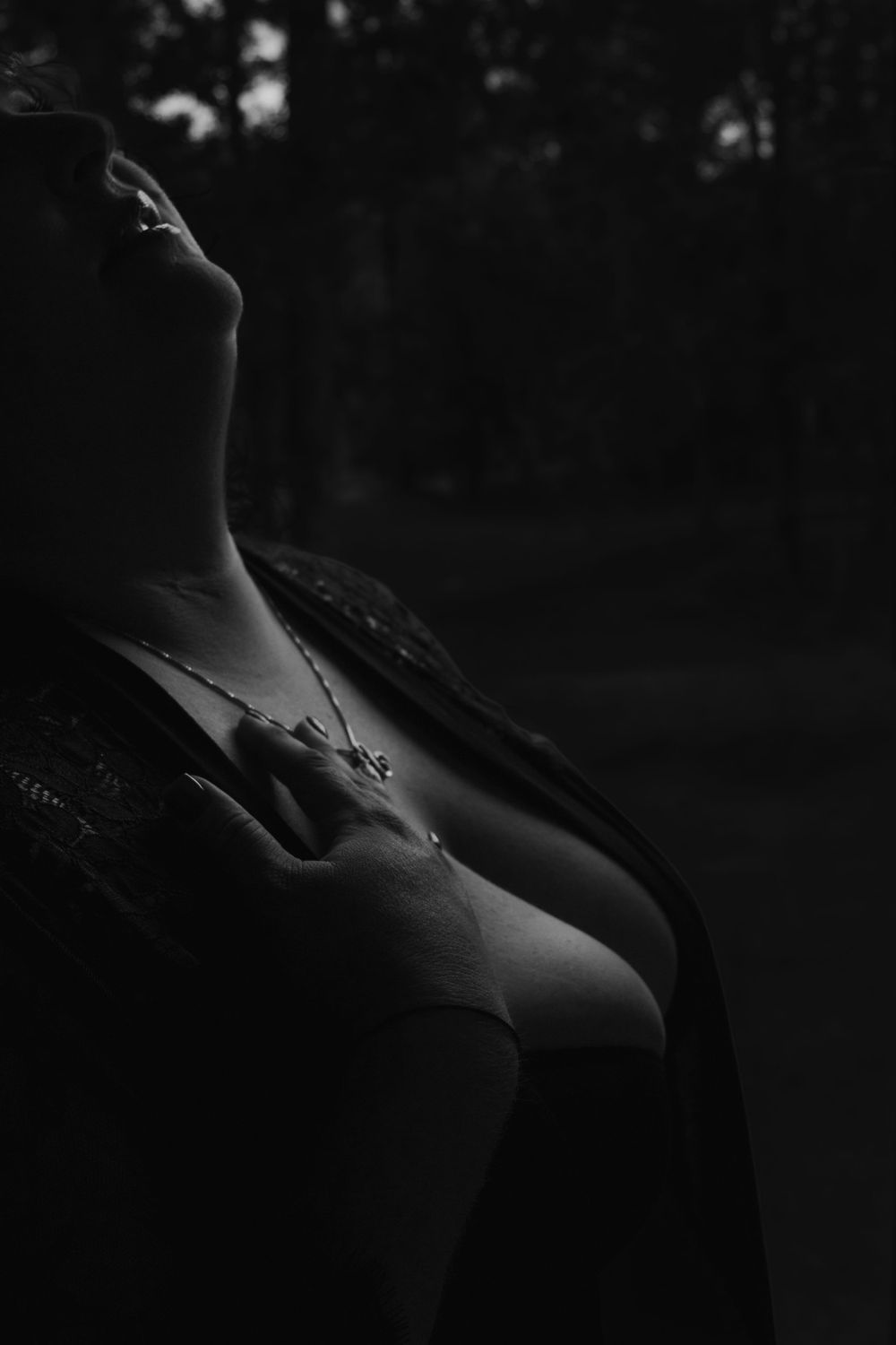 Moody black and white silhouette portraits in dramatic lighting.