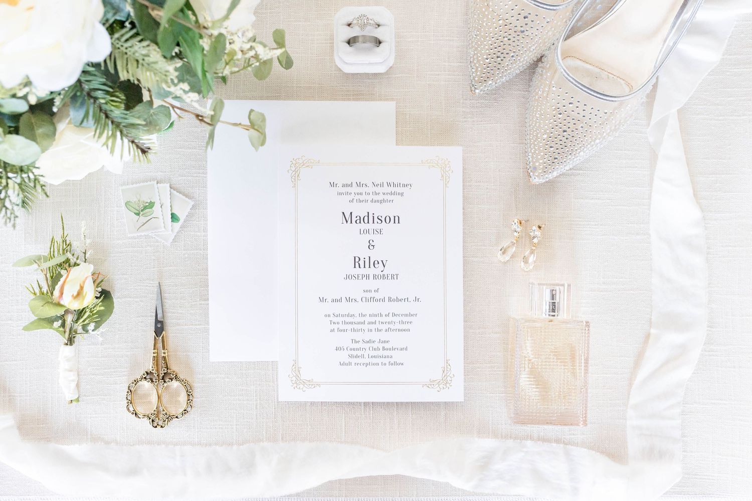 wedding invitation suite with bridal details cream and white