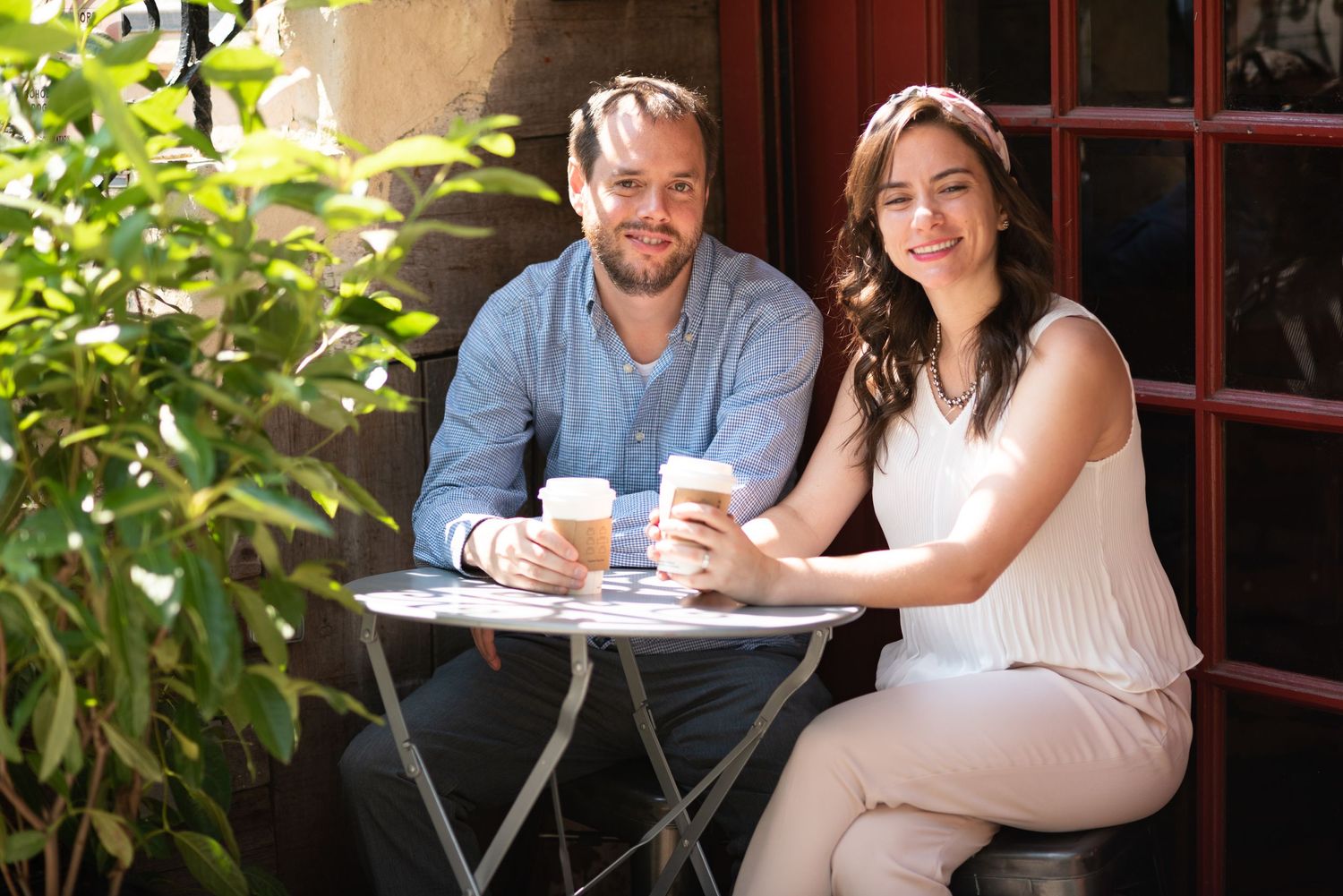 Destination Engagement portraits at a coffee shop in Manhattan NYC New York Leah Ramuglia photography