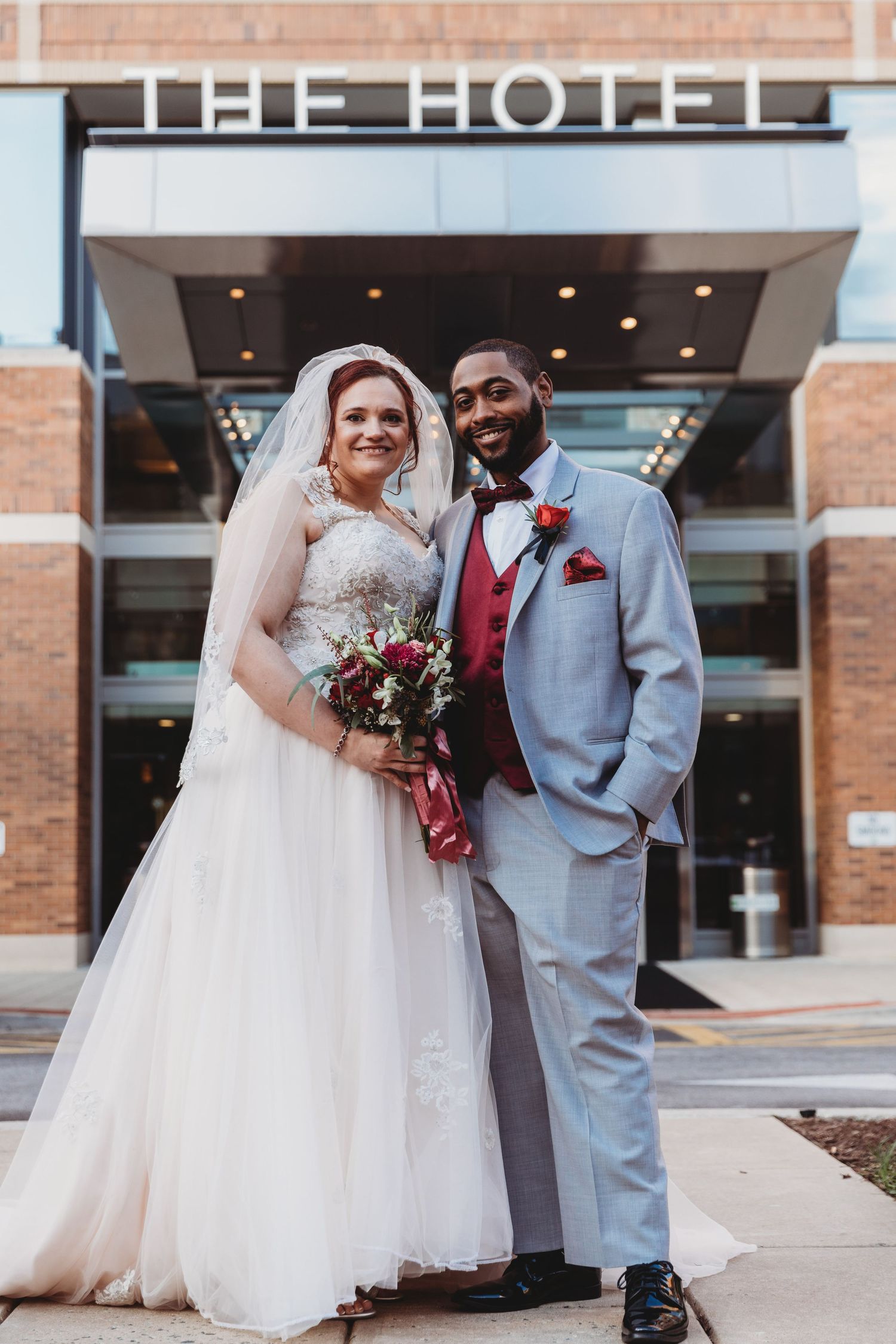 Wedding photo in front of the The Hotel at Arundel Preserves
