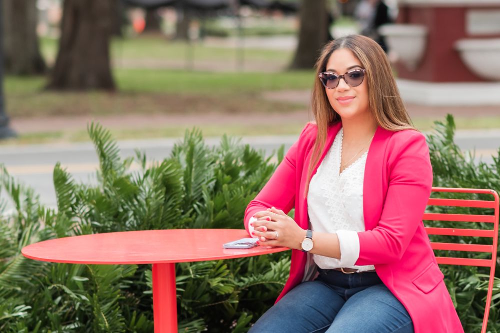 woman posing for branding session in downtown Winter Haven, Florida
