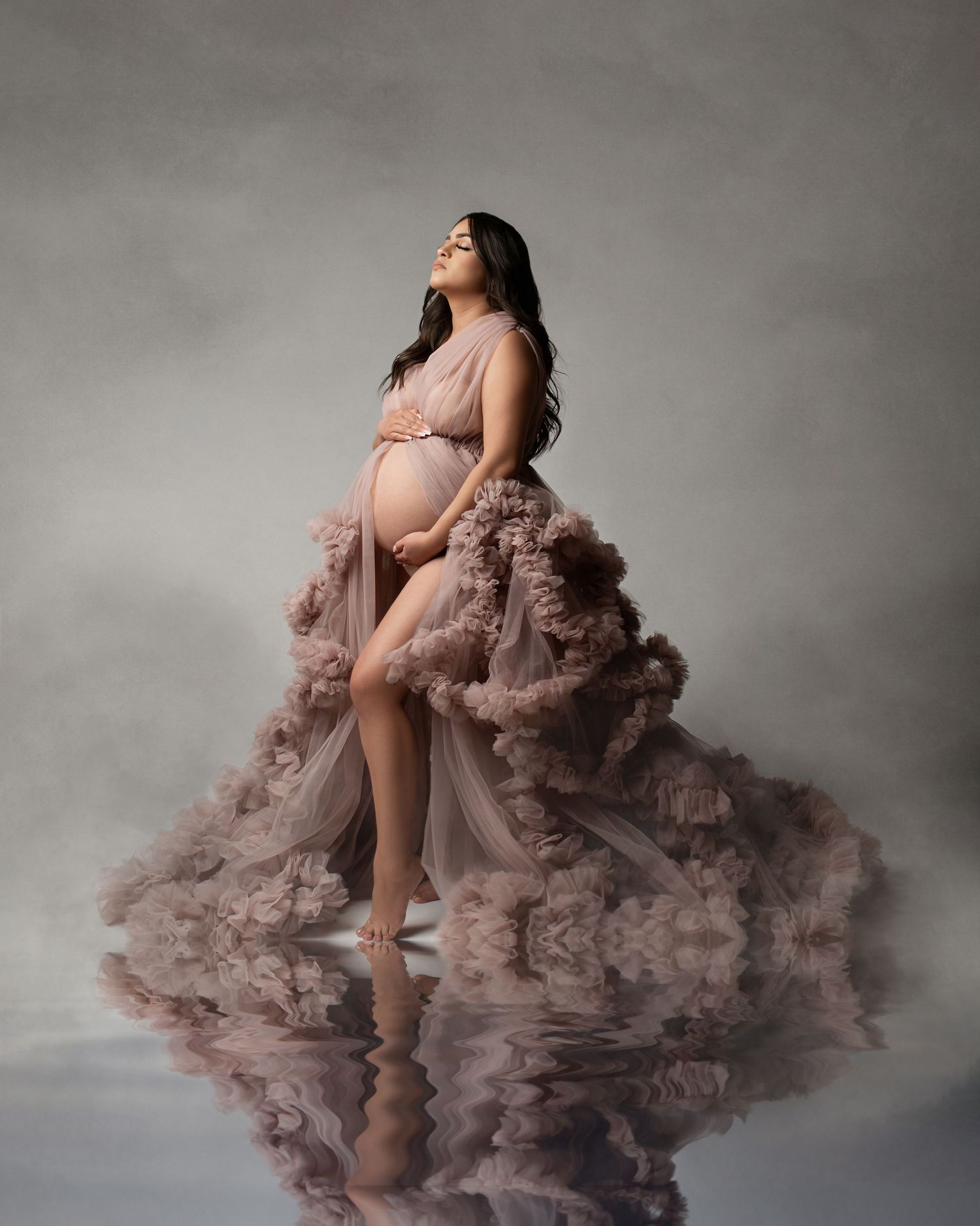 riverside maternity photography, studio photoshoot with gowns
