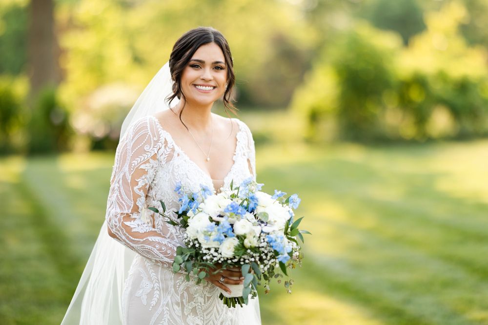 Outdoor bridal portrait on wedding day at Jorgensen Farms in Westerville, Ohio.