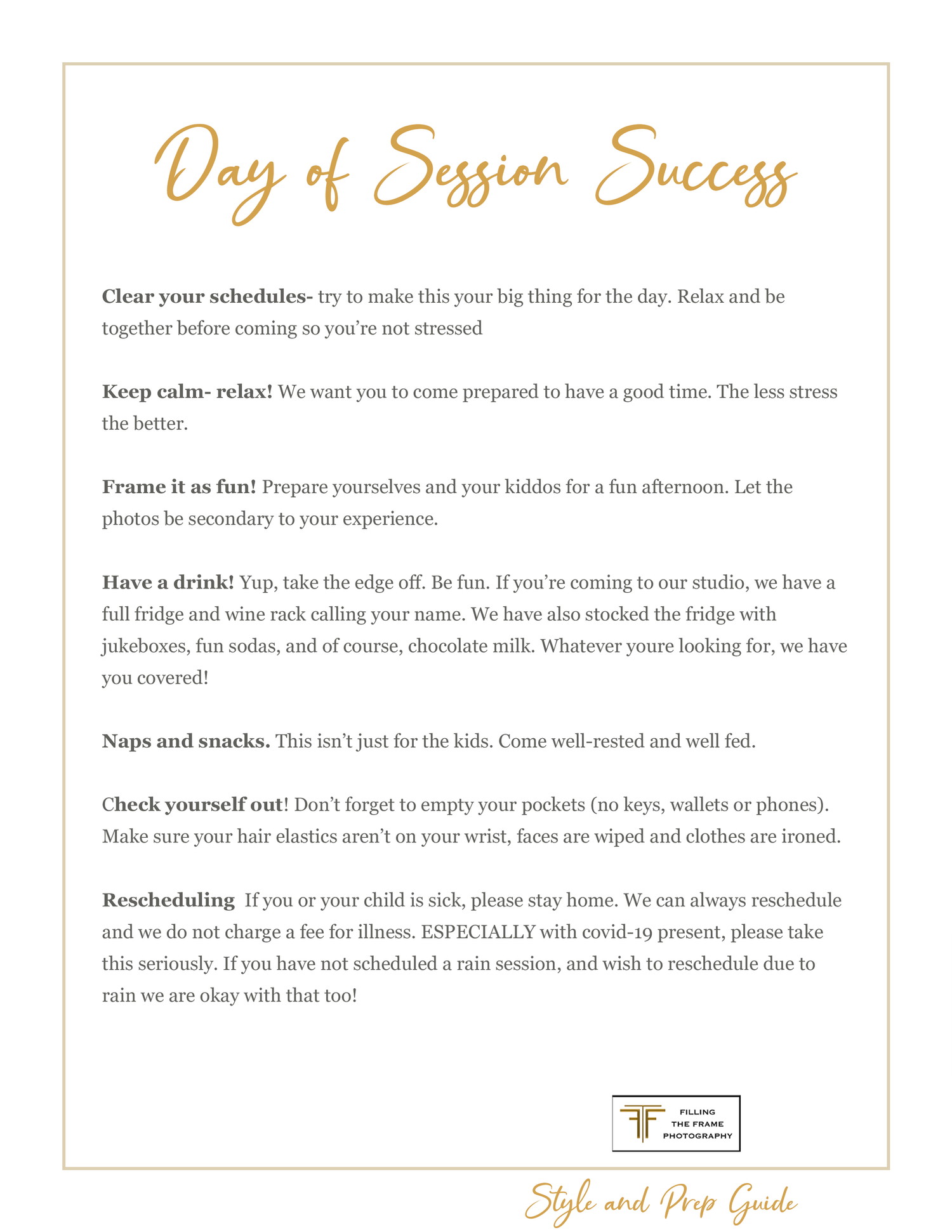 Photography session preparation guide with tips for clients.