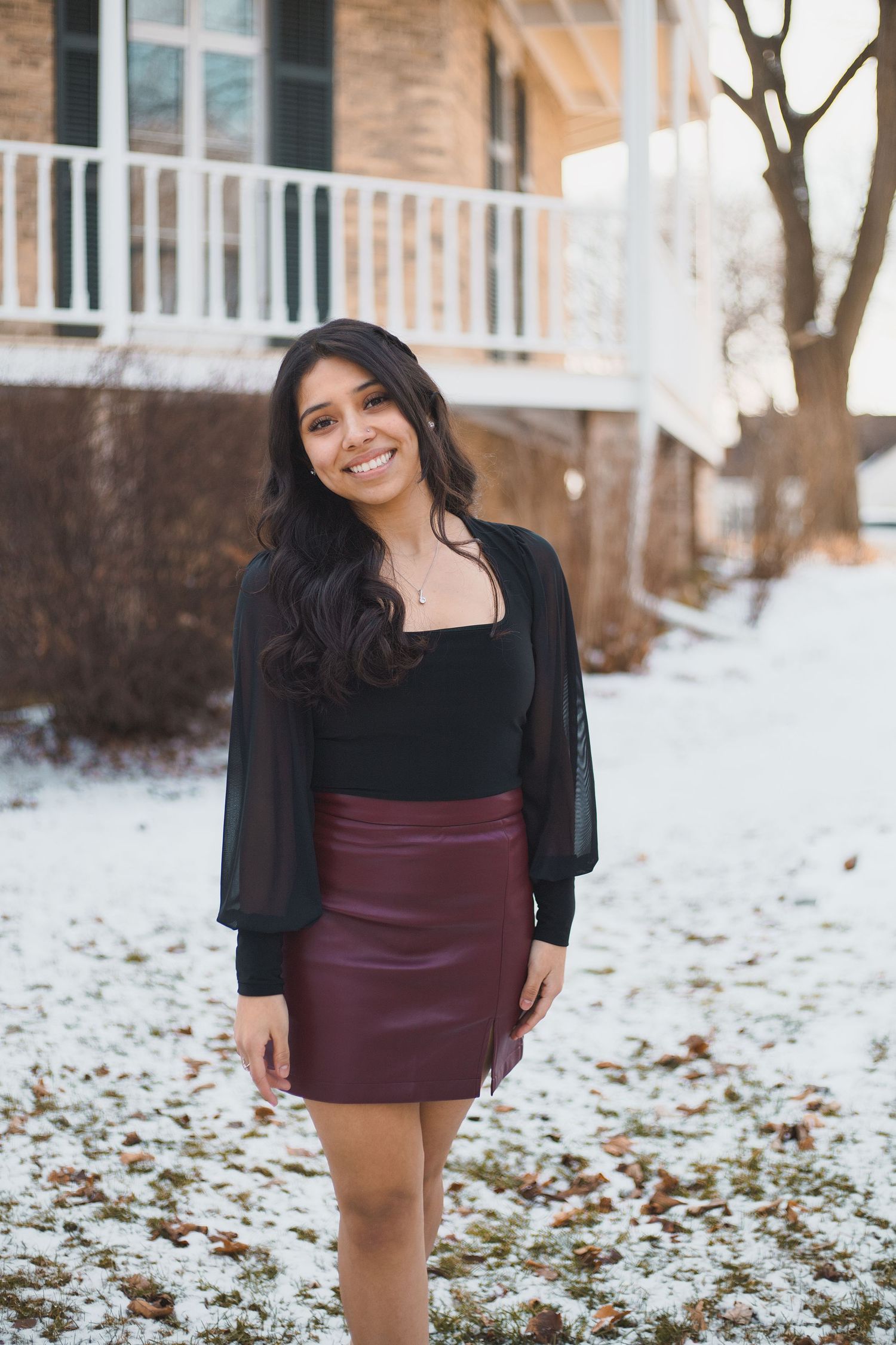 watertown wi madison high school senior photos female outdoors octagon house winter snow