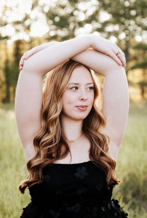 Artistic outdoor portrait series showing poses in a black dress against golden hour lighting.