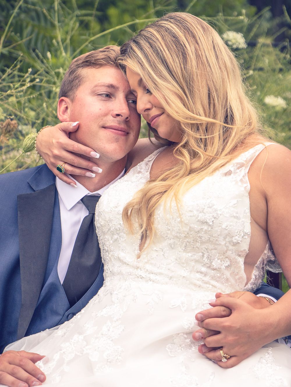 bride and groom posing after ceremony