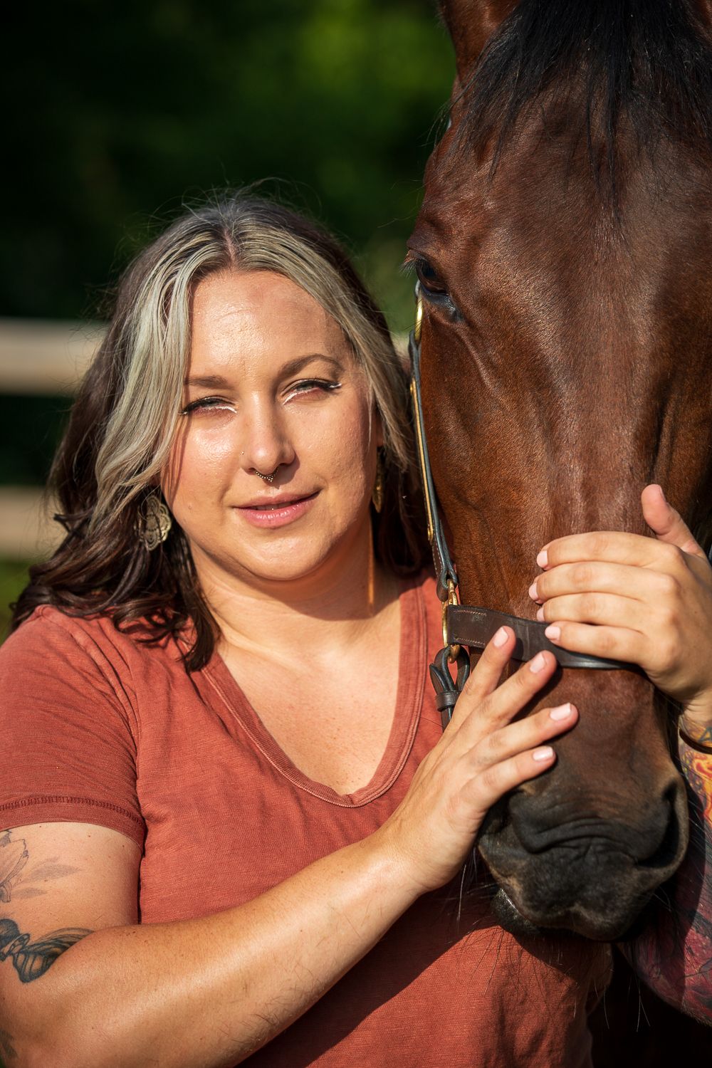 Equine Portrait, Close up of a woman posing with a horse