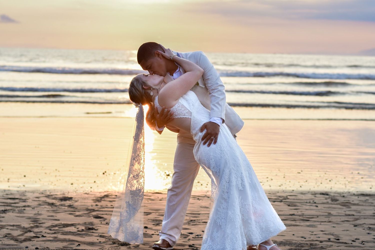 Costa Rica Destination Wedding Beach Kiss