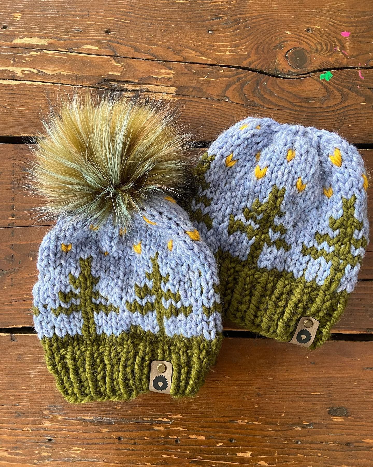 Knit hat with custom leather logo tag