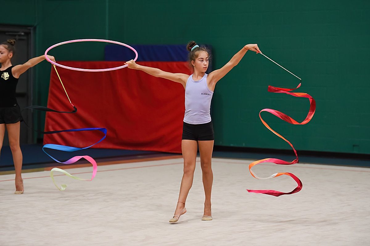 Rhythmic gymnast with double apparatus