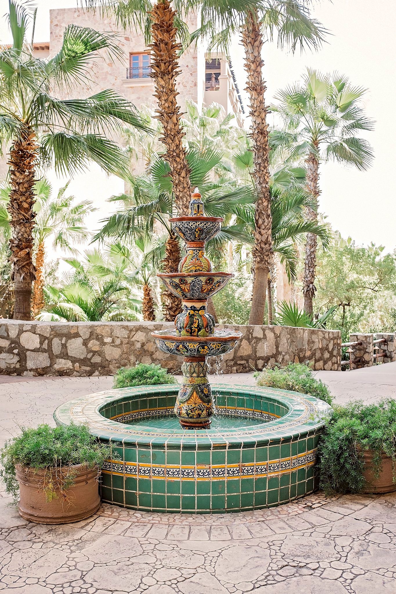 A beautiful green and yellow mosaic fountain, my favorite.