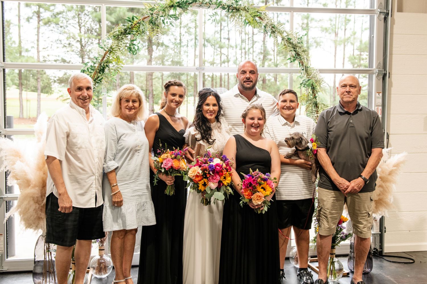Indoor wedding ceremony family pictures at Sanctuaire Atelier's studio warehouse wedding venue.