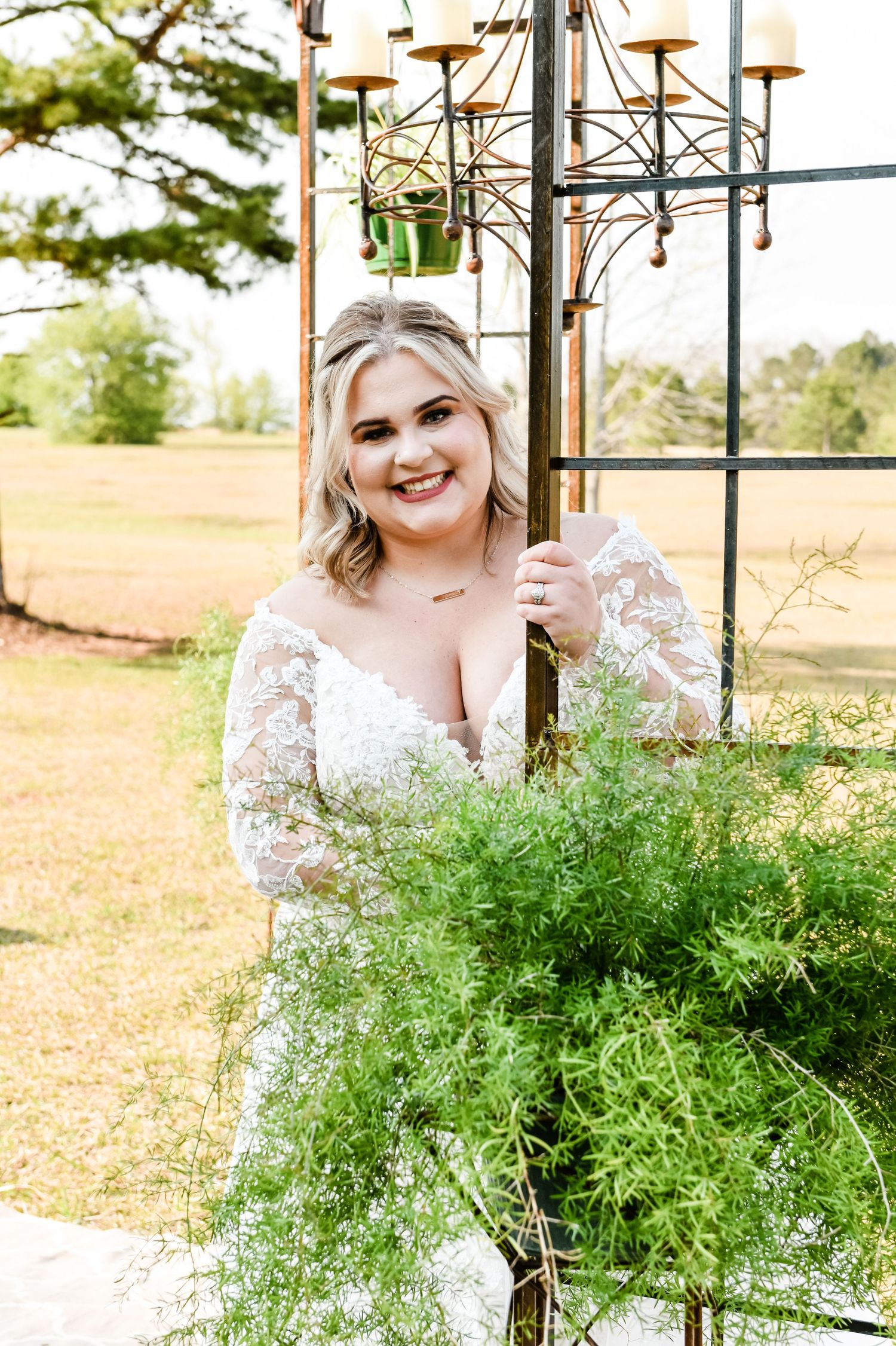 Georgia Wedding Venue: Bridal portraits before dreamy wedding in golden field at Sanctuaire Atelier.