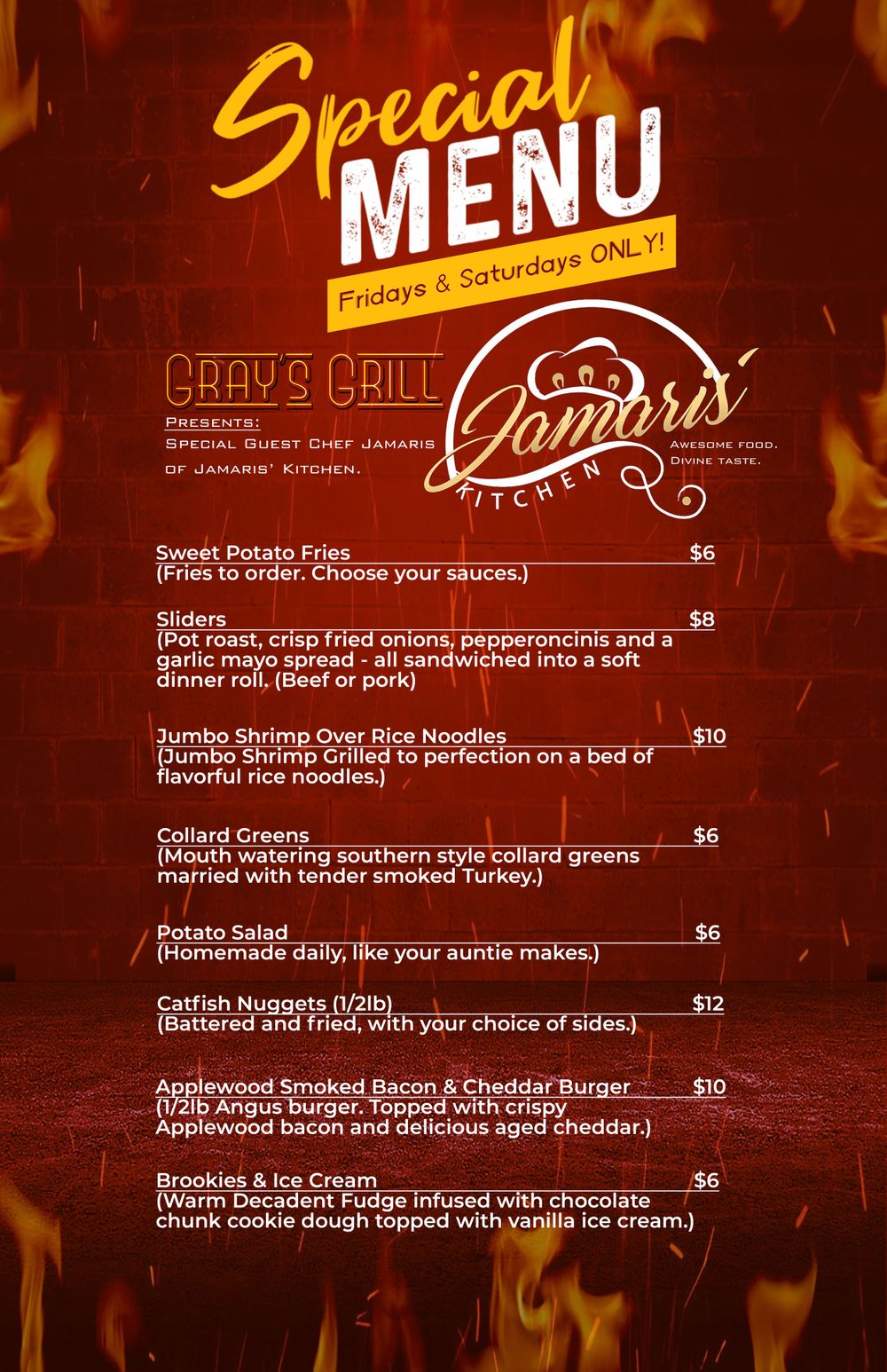 Food menu with prices, example sample poster and graphic design, showcasing a vibrant style from Phoenix, AZ, by Big Click Energy.