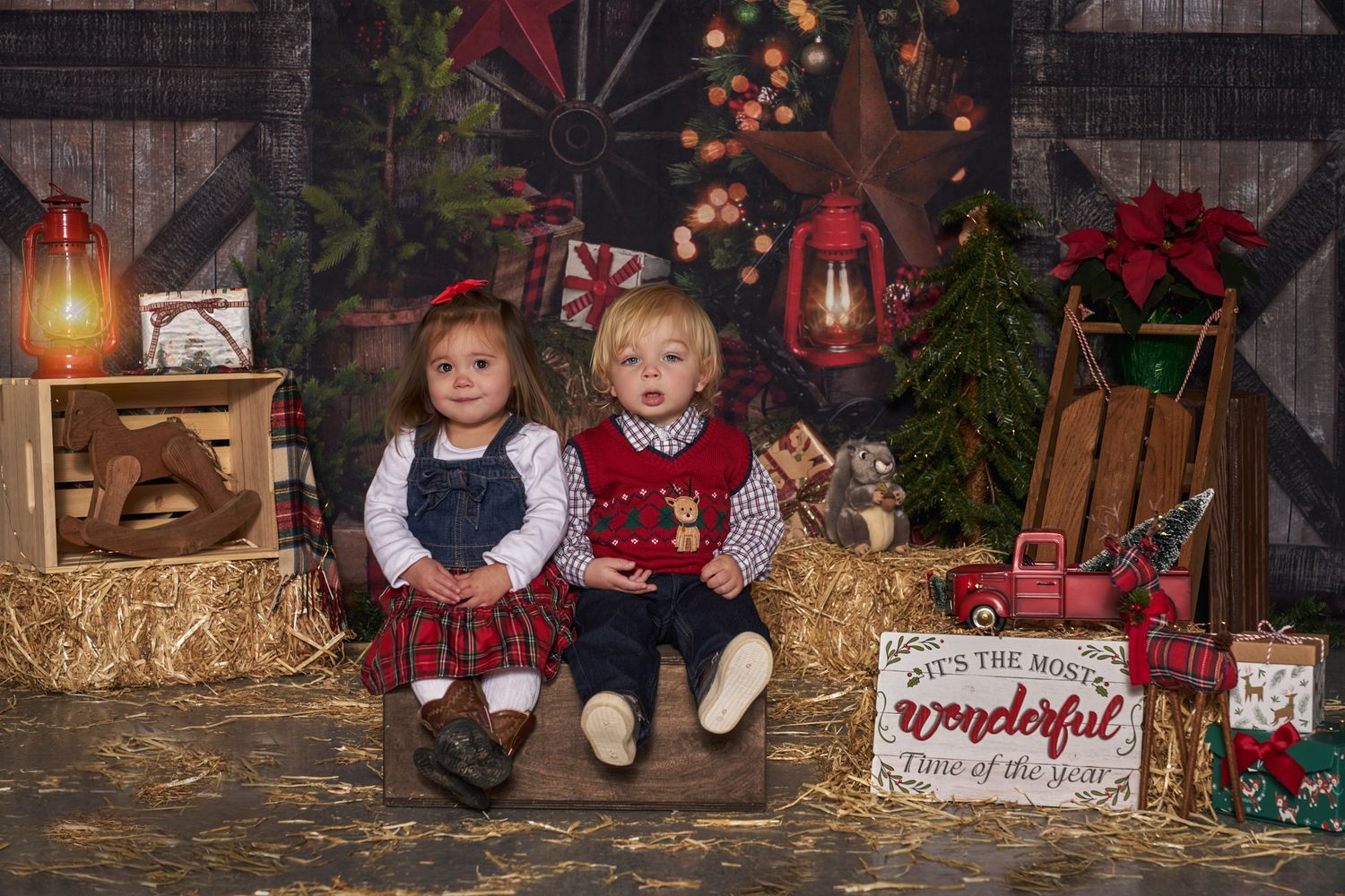 Toddlers in Christmas barn scene