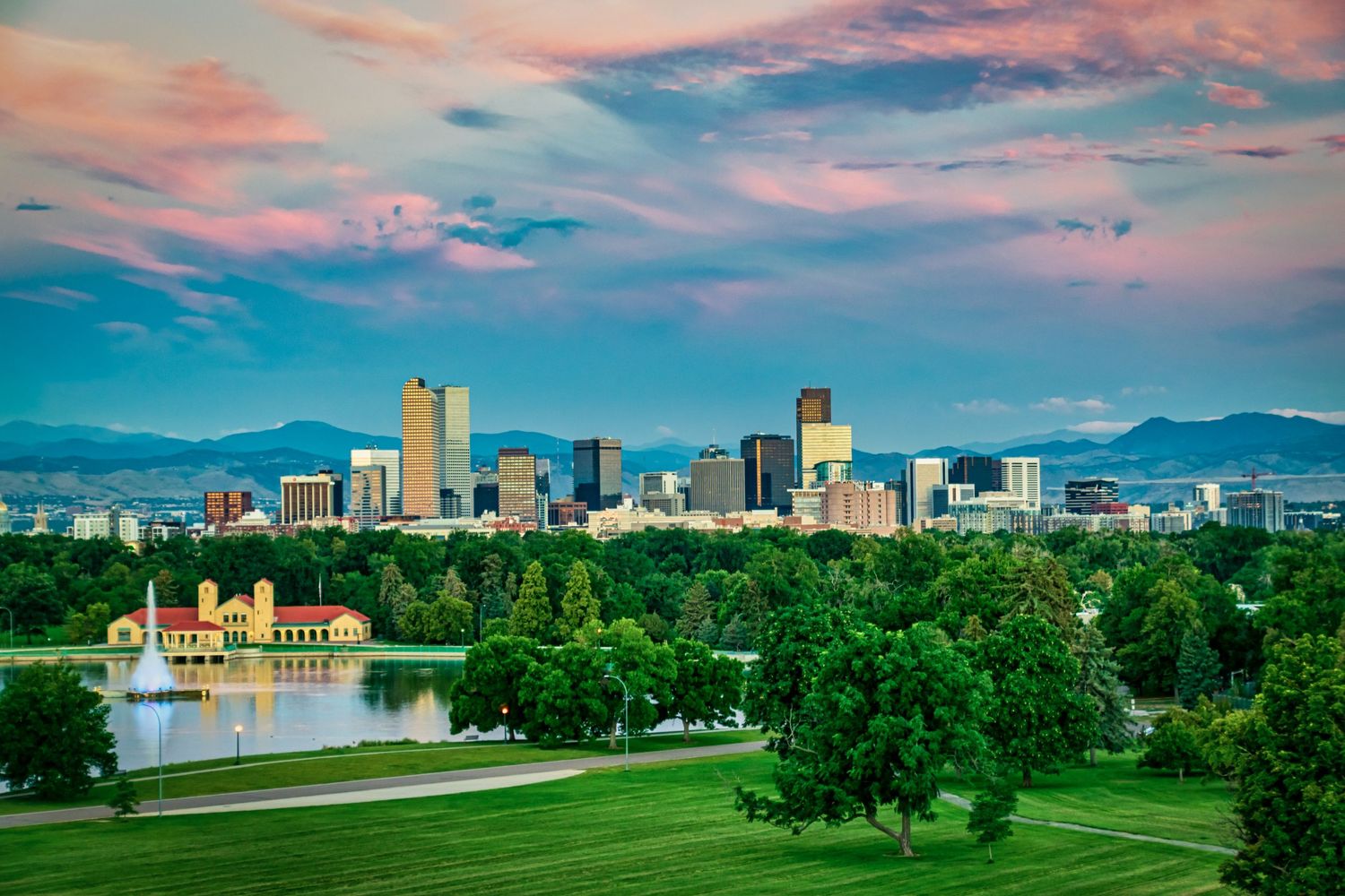 Aerial/Drone photo of City Park at sunrise by Denver Drone, Hospitality, Travel & Tourism photographer Captain Colorado Photography.