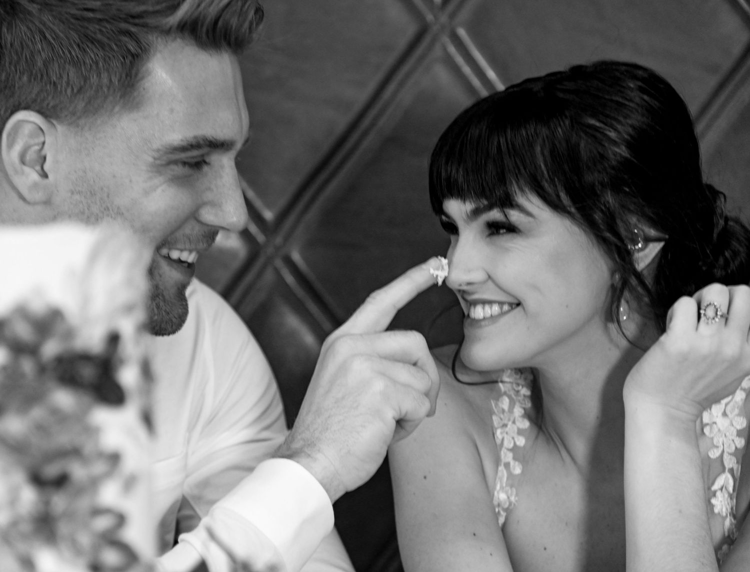 Black and White Photo of Bride and Groom by Greater Rochester Photographer, Natalie Fox, from Natalie Fox Photography in