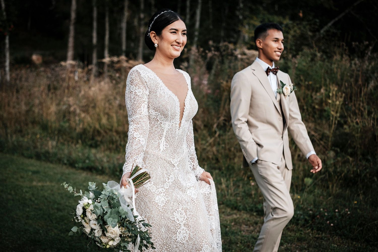 TLOOK photographe de mariage de style documentaire, au royalp à villars portrait des mariés