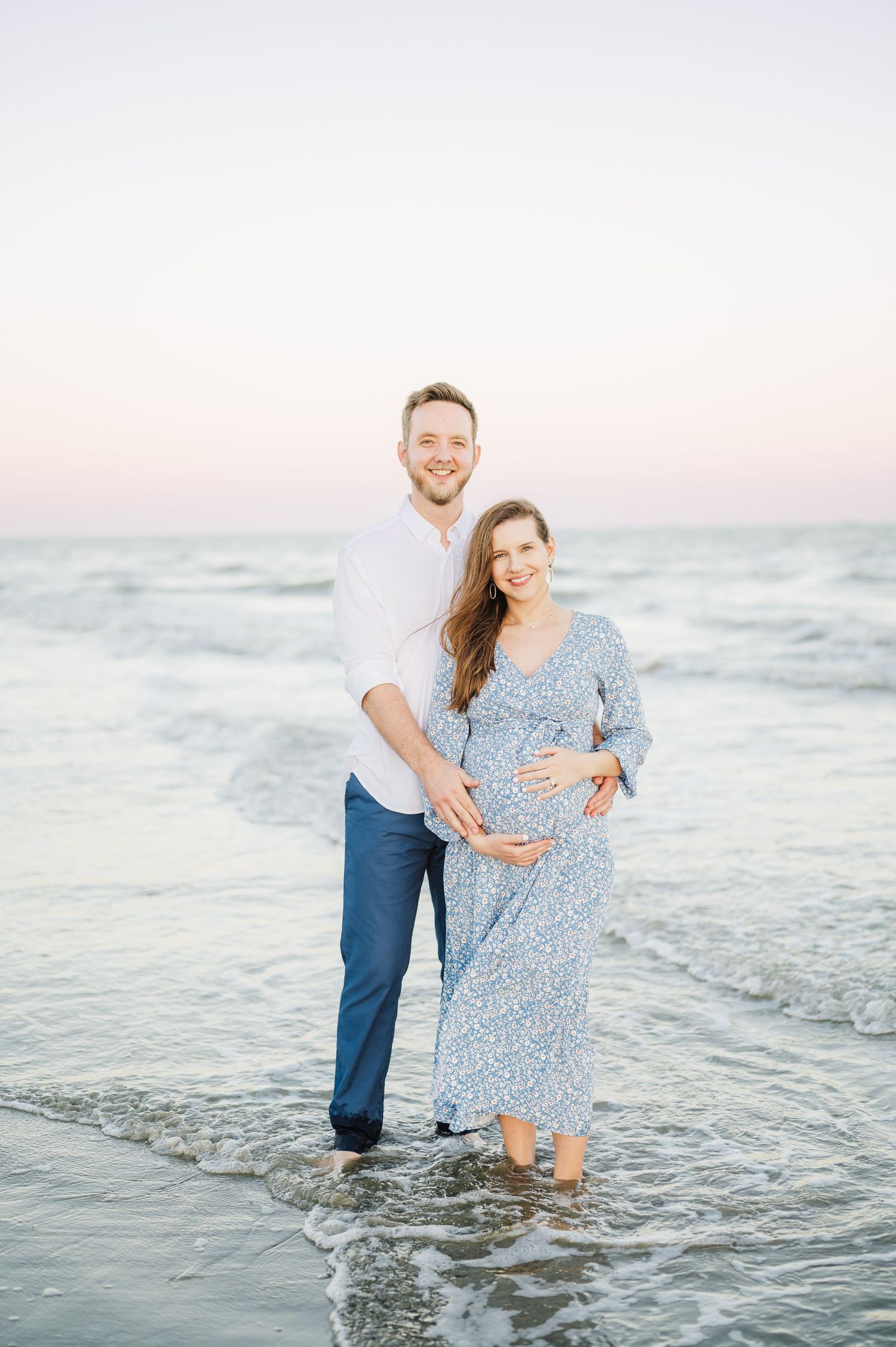 houston maternity photographer at the beach at sunset