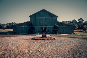 A frontal view of the main barn at The Farm at Rockytop Opelika Alabama