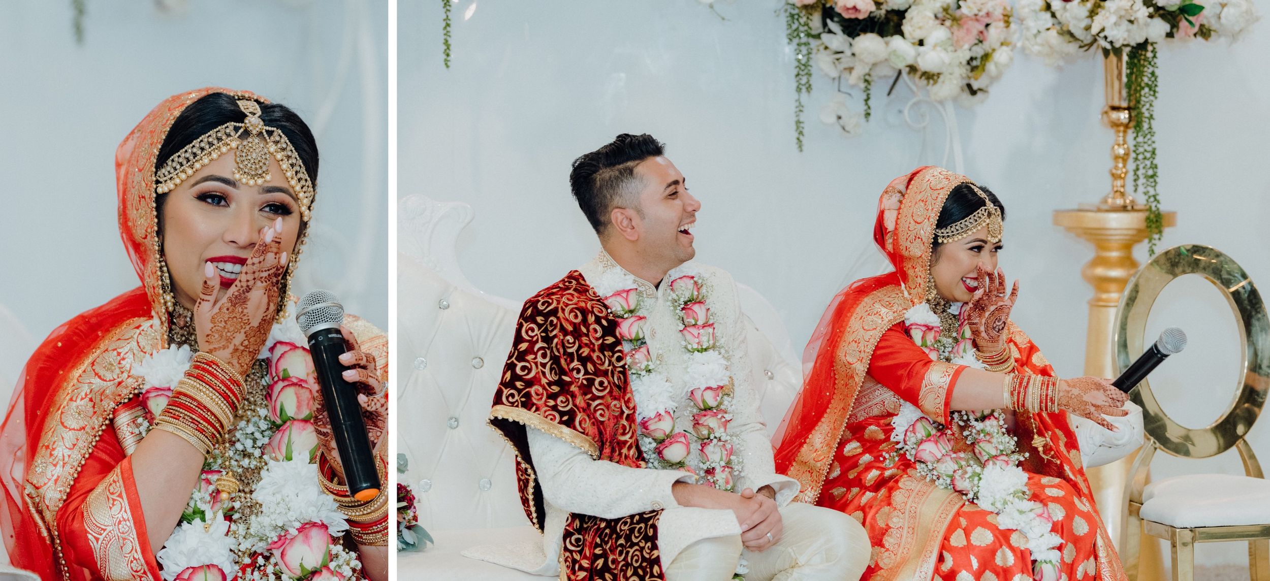 Wedding ceremony candid moments showing celebration with traditional red attire.